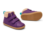 Front, side, and bottom outsole traction view of Ten Little Furry High Tops - Power Purple. Available at www.tenlittle.com