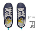 Top view of APMA and Peta-approved Ten Little Classic Sneakers Youth - Navy Blue. Available at www.tenlittle.com