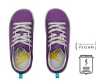 Top view of APMA and Peta-approved Ten Little Classic Sneakers Youth - Power Purple. Available at www.tenlittle.com