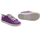 Top and bottom of shoe view of APMA and Peta-approved Ten Little Classic Sneakers Youth - Power Purple. Available at www.tenlittle.com