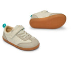 Front, side, and bottom outsole traction view of Ten Little Retro Suede Sneakers - Retro Beige. Available at www.tenlittle.com