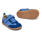 Side and bottom of shoe view of Ten Little Retro Suede Sneakers - Retro Blue. Available at www.tenlittle.com
