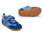 Front, side, and bottom outsole traction view of Ten Little Retro Suede Sneakers - Retro Blue. Available at www.tenlittle.com