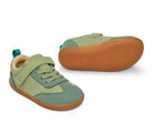 Front, side, and bottom outsole traction view of Ten Little Retro Suede Sneakers - Retro Green. Available at www.tenlittle.com