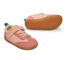 Front, side, and bottom outsole traction view of Ten Little Retro Suede Sneakers - Retro Pink. Available at www.tenlittle.com