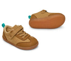 Front, side, and bottom outsole traction view of Ten Little Retro Suede Sneakers - Retro Tan. Available at www.tenlittle.com