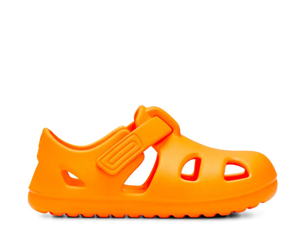 Side view of Ten Little Splash Sandals - Bright Orange. Available at www.tenlittle.com