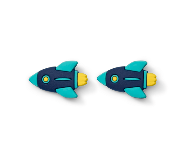 Front view of Ten Little Splash Sandal Charms 2 - Rocket Ship. Available at www.tenlittle.com