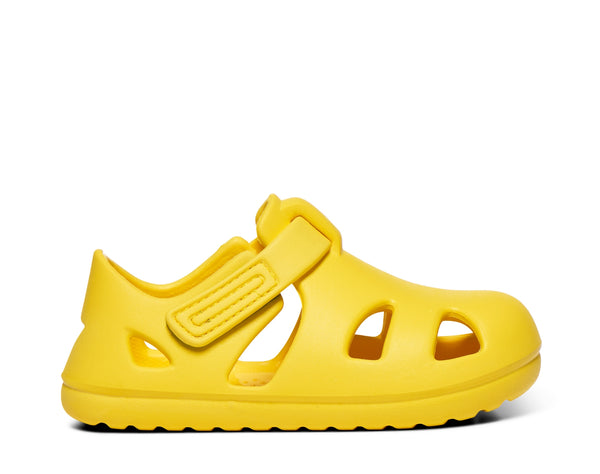 Side view of Ten Little Splash Sandals 2 - Daisy Yellow. Available at www.tenlittle.com