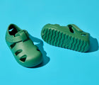 Top and bottom of shoe view of Ten Little Splash Sandals 2 - Dino Green. Available at www.tenlittle.com