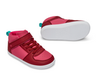 Side, front, and bottom outsole view of Ten Little Varsity Mid Tops - All Star Pink. Available at www.tenlittle.com