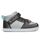 Side view of Ten Little Varsity Mid Tops - Champion Silver. Available at www.tenlittle.com