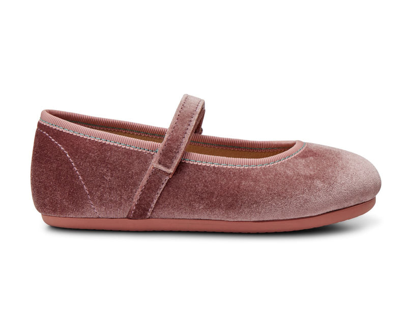 Side view of Ten Little Velvet Ballet Flats - Dusty Rose. Available from www.tenlittle.com