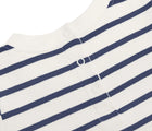 Neck snaps of Primary Baby French Terry Romper - Stripes - Sunwashed Navy Ivory Stripe. Available at www.tenlittle.com