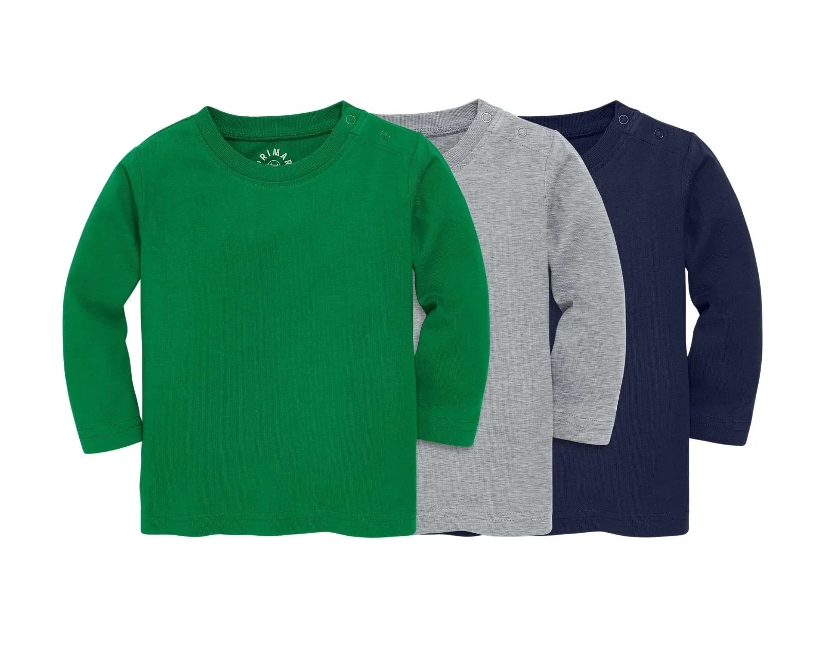 Primary Baby Long Sleeve Tee - 3 Pack - Grass Mix. Available at www.tenlittle.com