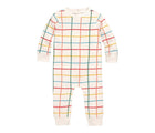 Primary Baby Sweatshirt Romper - Rainbow Grid - Oat / Multi Grid. Available at www.tenlittle.com