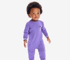 Child wearing Primary - Striped Baby Sweatshirt Romper - Violet - Available at www.tenlittle.com