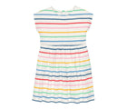 Front view of Primary Backyard Dress - Ivory Rainbow Stripe. Available at www.tenlittle.com