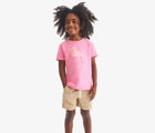Child wearing Primary Chino Drawstring Shorts - Khaki. Available at www.tenlittle.com
