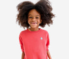 Child wearing Primary Embroidered Sweatshirt - Strawberry. Available at www.tenlittle.com