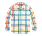 Primary Long Sleeve Button Down - Rainbow Flannel - Marshmallow / Rainbow Plaid. Available at www.tenlittle.com