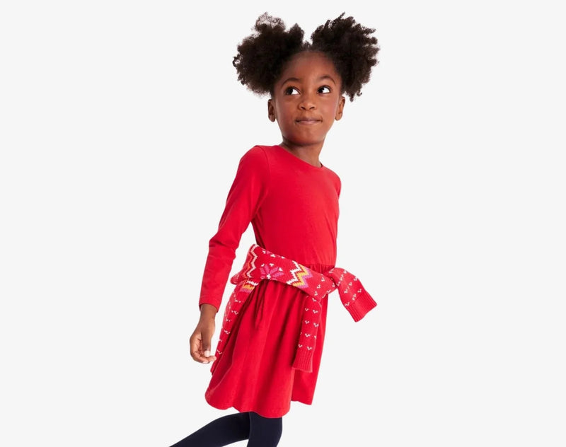 Primary Kids long sleeve perfect pocket dress in Spruce Size 6-7