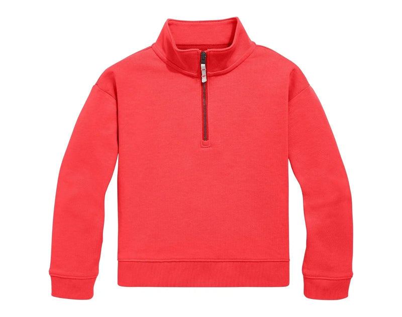 Primary French Terry Quarter Zip Sweatshirt - Strawberry. Available at www.tenlittle.com