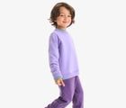 Boy wearing Primary French Terry Sweatpants - Grape. Available at www.tenlittle.com