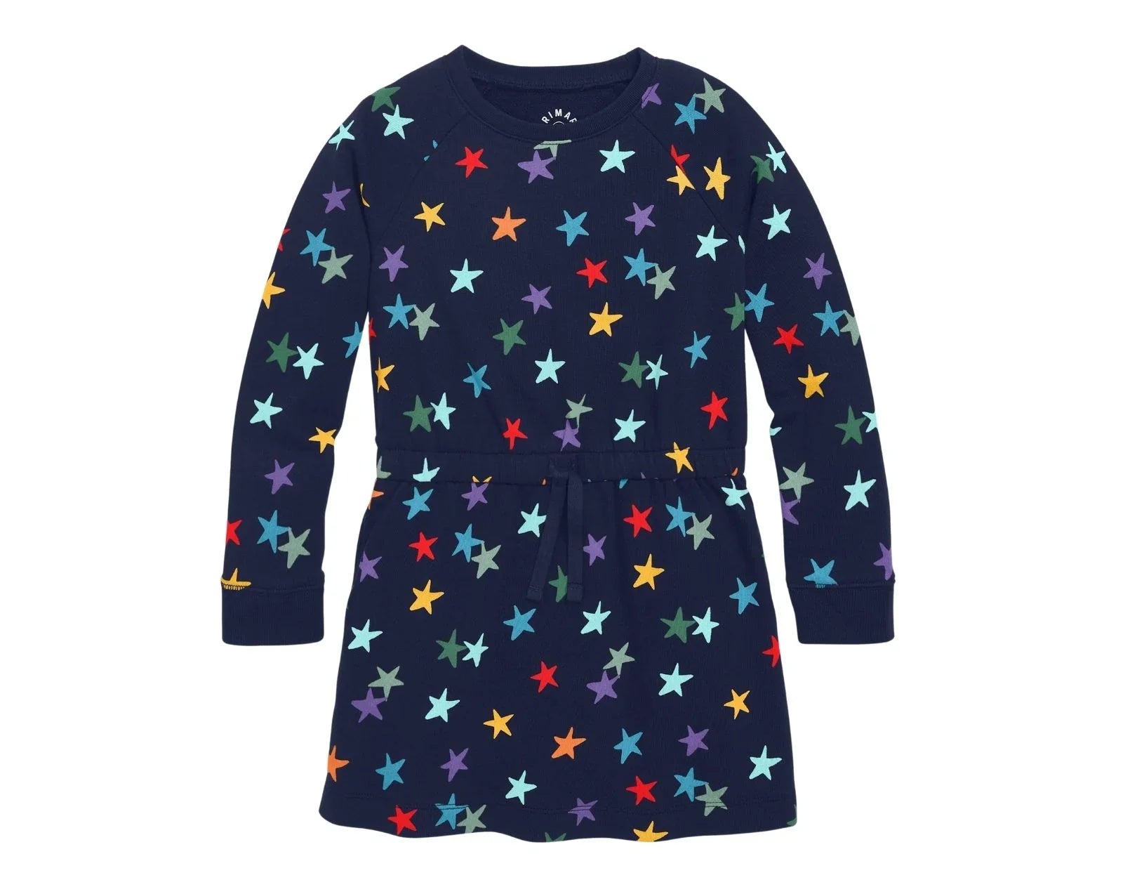 Primary Sweatshirt Dress - Rainbow Stars - Navy / Confetti Stars. Available at www.tenlittle.com