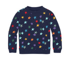 Primary French Terry Sweatshirt - Rainbow Stars - Navy / Confetti Stars. Available at www.tenlittle.com