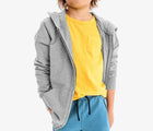 Child wearing Primary French Terry Zip Hoodie - Heather Storm Gray. Available at www.tenlittle.com
