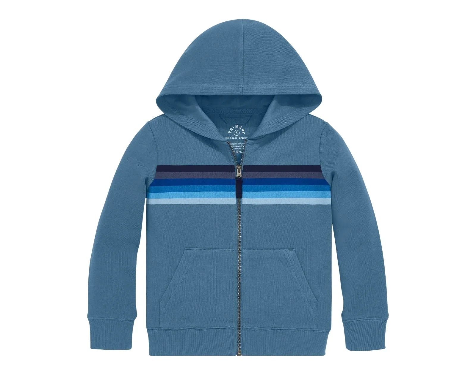 Primary French Terry Zip Hoodie - Striped Banner - Moonlight Banner. Available at www.tenlittle.com