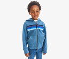 Child wearing Primary French Terry Zip Hoodie - Striped Banner - Moonlight Banner. Available at www.tenlittle.com