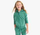 Child wearing Primary French Terry Zip Hoodie - Sunwashed Teal. Available at www.tenlittle.com