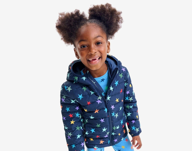 Primary Confetti Stars Lightweight Puffer Jacket Ten Little Apparel