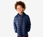 Child wearing Primary - Lightweight Puffer Jacket - Navy - Available at www.tenlittle.com