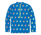 Primary Long Sleeve Half-Zip Rash Guard - Blueberry / Rainbow Boats. Available at www.tenlittle.com