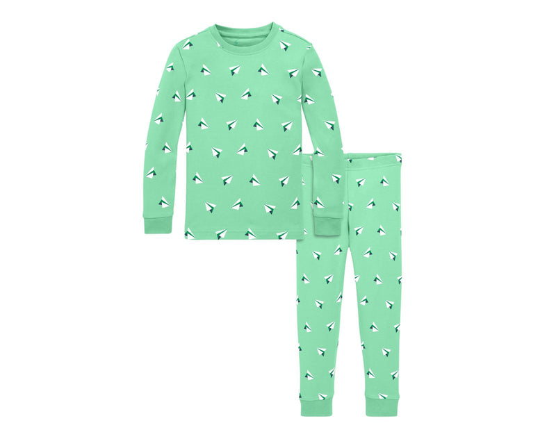 Primary - Long Sleeve PJ Set - Clover/Paper Planes - Available at www.tenlittle.com