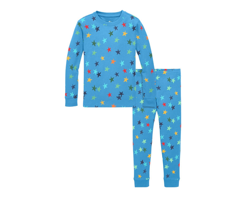 Primary - Long Sleeve PJ Set - Cornflower/Confetti Stars - Available at www.tenlittle.com