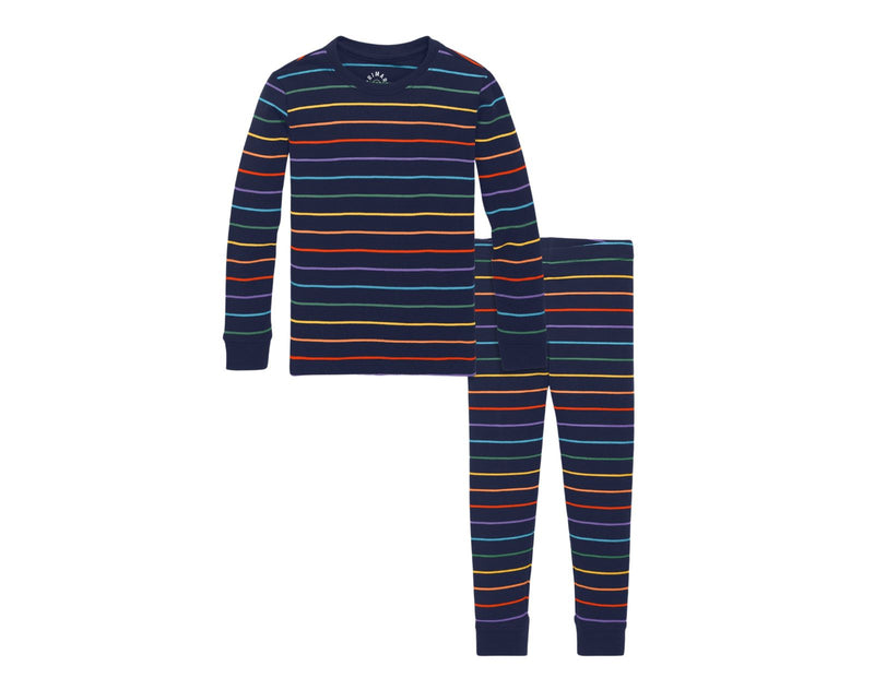 Primary - Long Sleeve PJ Set - Navy/Rainbow Stripe - Available at www.tenlittle.com