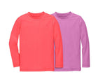 Front view of Primary Long Sleeve Rash Guard - 2 Pack - Bright Azalea / Lilac. Available at www.tenlittle.com