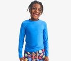 Child wearing Primary Long Sleeve Rash Guard - Blueberry. Available at www.tenlittle.com