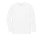 Front view of Primary Long Sleeve Rash Guard - White. Available at www.tenlittle.com