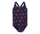 Front view of Primary One Piece Swimsuit - Cherries - Navy Cherries. Available at www.tenlittle.com