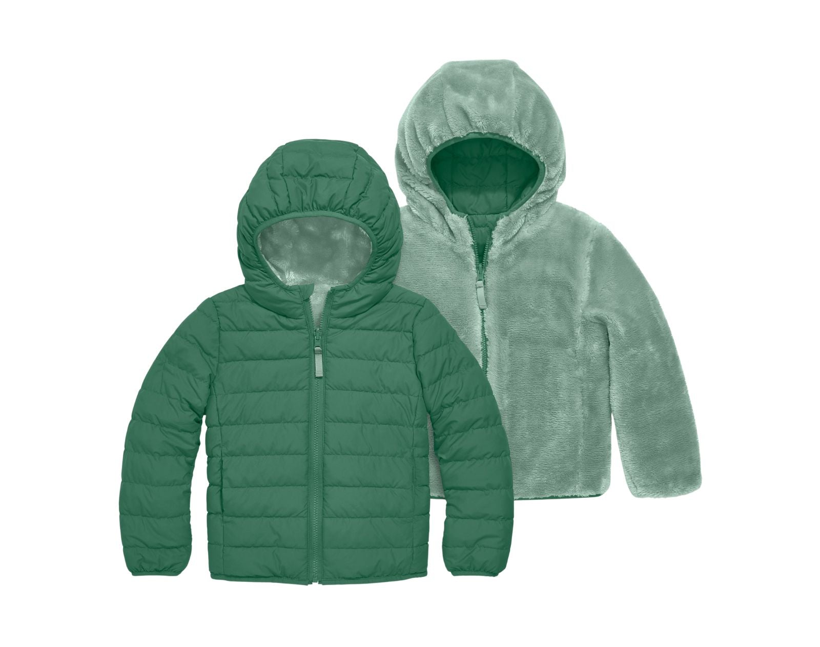 Primary - Reversible Fleece Puffer Jacket - Chive/Cactus - Available at www.tenlittle.com