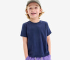 Boy wearing Primary Short Sleeve Classic Tee in Navy - 3 Pack - Vintage Blue Mix. Available at www.tenlittle.com