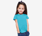 Girl wearing Primary Short Sleeve Slim Tee in Lagoon - 3 Pack - Clover Mix. Available at www.tenlittle.com