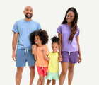 Parents with kids wearing Primary Short Sleeve Classic Tee in Goldfish and Banana. Available at www..tenlittle.com