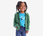 Child wearing Primary - Striped Zip Hoodie - Chive - Available at www.tenlittle.com