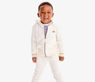 Boy wearing Primary - Striped Zip Hoodie - Oat - Available at www.tenlittle.com